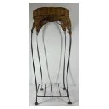 Vintage Wicker Plant Stand Metal Frame Tall Indoor Outdoor Basket Top Stand
