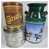 Holiday Winter Scene Metal Milk Can Style Container with Lid Decorative Tin