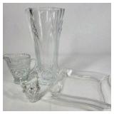 Clear Glass Vase Dish and Creamer Set Pressed Glass Table Decor Collection