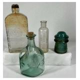 Antique Glass Bottles Insulator Lot Embossed Apothecary Utility Vintage