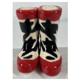 Ceramic Cowboy Boot Salt Pepper Shakers Red Black Western Kitchen Set