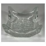 Mid Century Art Glass Bowl Clear Sculptural Folded Edge Dish