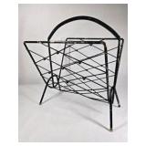 Vintage Black Metal Wire Magazine Rack Mid Century Modern Holder