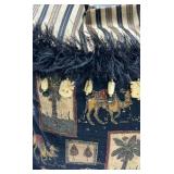 Vintage Style Fabric Shoulder Bag Camel Palm Tree Print Fringe Trim Purse