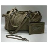 Khaki Canvas Shoulder Bag Large Tote Style Handbag Dual Strap