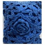 Blue Crochet Crossbody Bag Floral Knit Purse Adjustable Strap