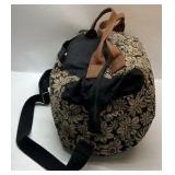 Mossimo Supply Co Floral Duffel Bag Black Tan Canvas Weekender Shoulder Strap