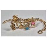 Gold Tone Charm Bracelet Owl Chair Telephone Figural Dangle Jewelry