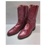 Justin Red Leather Western Cowboy Boots USA Made Pull On Size 8 C