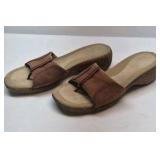 Merrell Leather Slide Sandals Brown Comfort Footbed Slip On Womens