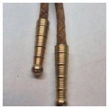 Vintage Bolo Tie Tiger Eye Stone Western Cord Necklace Gold Tone Tips