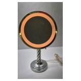 Vintage Lighted Vanity Makeup Mirror Tabletop Swivel Chrome Gold Tone Spiral Stand