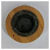 Vintage Wooden Ashtray Metal Insert Round Mid Century Tabletop Smoking Dish
