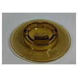 Vintage Amber Glass Ashtray With Matching Plate Set Mid Century Pressed Glass