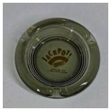 Vintage Jackpot Casino Advertising Glass Ashtray Morton MN Win Cash Green Glass