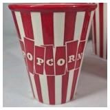 Popcorn Snack Serving Set Red White Striped Bowl Cups Salt Mug Ceramic
