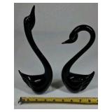Glass Swan Figurines Black Art Glass Pair Decorative Birds With Box