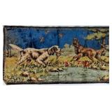 Vintage Woven Tapestry Wall Hanging Dogs Floral Landscape Textile Art