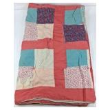 Patchwork Quilt Blanket Pink Blue Floral Cotton Throw