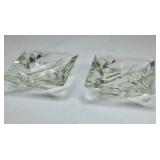 Vintage Glass Ashtray Set Clear Square Art Deco Geometric Pattern