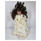 The Brass Key Porcelain Doll Victorian Dress Curly Hair Collectible w Accessories