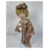Vintage Clown Doll Curly Blonde Hair Porcelain Face Colorful Costume Collectible