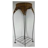 Vintage Wicker Plant Stand Metal Frame Tall Indoor Outdoor Basket Top Stand