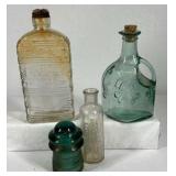 Antique Glass Bottles Insulator Lot Embossed Apothecary Utility Vintage
