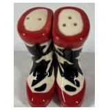 Ceramic Cowboy Boot Salt Pepper Shakers Red Black Western Kitchen Set