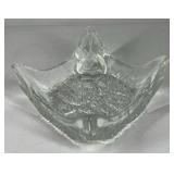 Mid Century Art Glass Bowl Clear Sculptural Folded Edge Dish