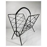 Vintage Black Metal Wire Magazine Rack Mid Century Modern Holder