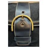 Coach Signature Black Shoulder Bag Canvas Leather Trim Buckle Flap Purse