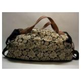 Mossimo Supply Co Floral Duffel Bag Black Tan Canvas Weekender Shoulder Strap