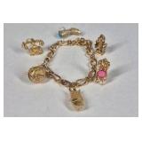 Gold Tone Charm Bracelet Owl Chair Telephone Figural Dangle Jewelry