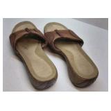 Merrell Leather Slide Sandals Brown Comfort Footbed Slip On Womens