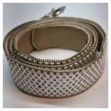 Wide Rhinestone Studded Belt Silver Tone Leather Sparkle Buckle
