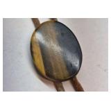 Vintage Bolo Tie Tiger Eye Stone Western Cord Necklace Gold Tone Tips