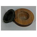 Vintage Wooden Ashtray Metal Insert Round Mid Century Tabletop Smoking Dish