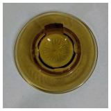 Vintage Amber Glass Ashtray With Matching Plate Set Mid Century Pressed Glass