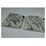 Vintage Glass Ashtray Set Clear Square Art Deco Geometric Pattern