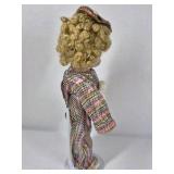 Vintage Clown Doll Curly Blonde Hair Porcelain Face Colorful Costume Collectible
