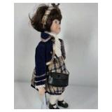 Vintage Clown Doll Curly Blonde Hair Porcelain Face Colorful Costume Collectible