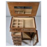 Wood Jewelry Armoire Cabinet Mirror Top Drawers Floral Glass Door Necklace Storage