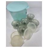 Tupperware Servalier Bowls Set with Lids Harvest Gold and Large Storage Container