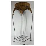 Vintage Wicker Plant Stand Metal Frame Tall Indoor Outdoor Basket Top Stand