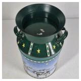 Holiday Winter Scene Metal Milk Can Style Container with Lid Decorative Tin