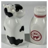 Ceramic Cow Creamer and Milk Bottle Salt Pepper Shakers Farm Kitchen Set