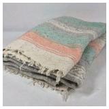 Woven Throw Blanket Southwest Style Fringe Edge Multicolor Striped Textile