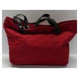 Banana Republic Red Quilted Tote Bag Black Strap Shoulder Purse
