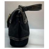 Coach Signature Black Shoulder Bag Canvas Leather Trim Buckle Flap Purse
